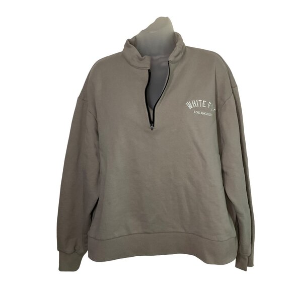 White Fox Los Angeles Half-Zip Pullover Sweatshirt S Cotton-Polyester tan taupe - Picture 6 of 9